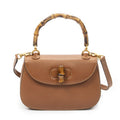 Gucci Small Bamboo Top Handle Flap Bag Brown Grain Calfskin Leather