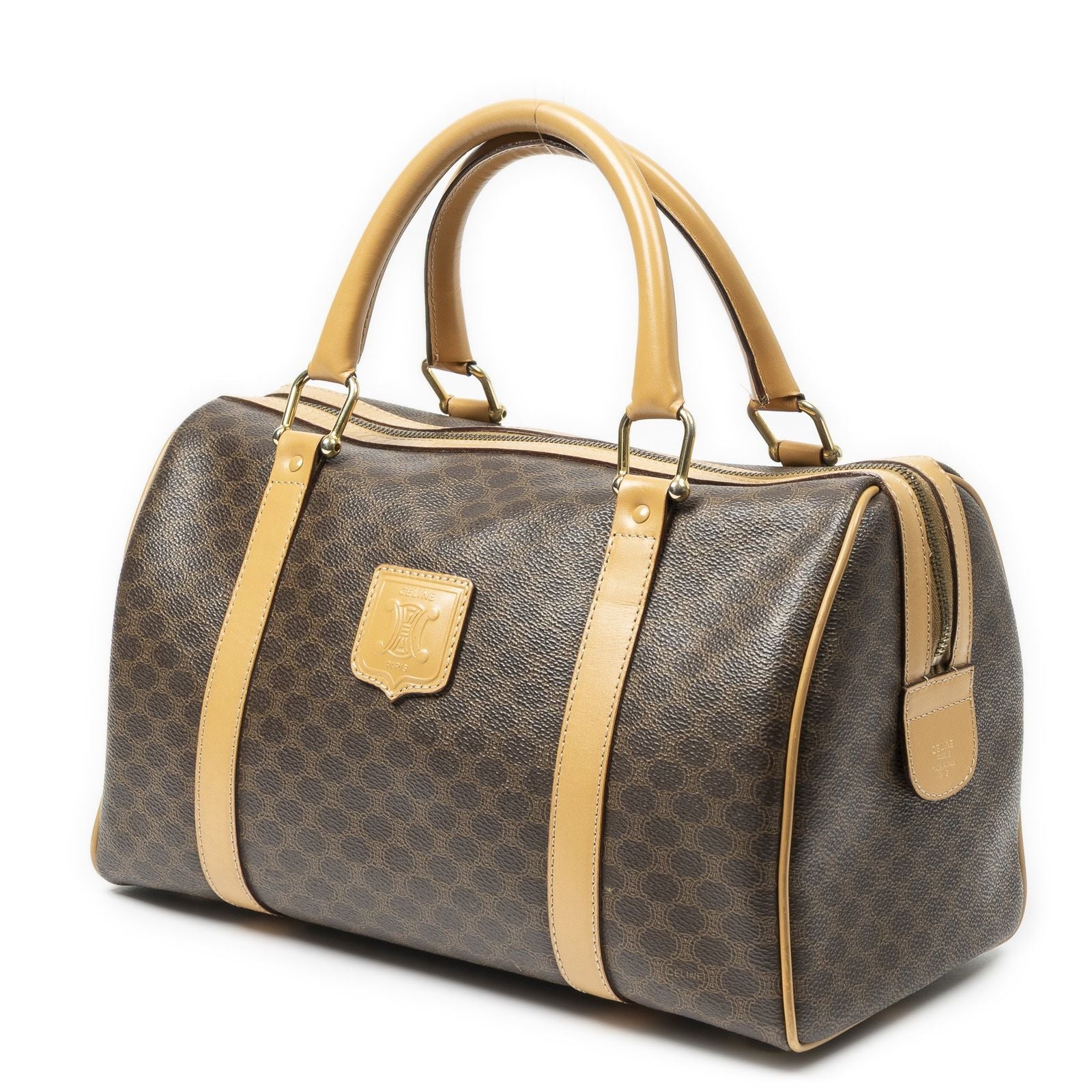 Celine Small Boston Beige Brown Macadam Canvas Handbag — view 2