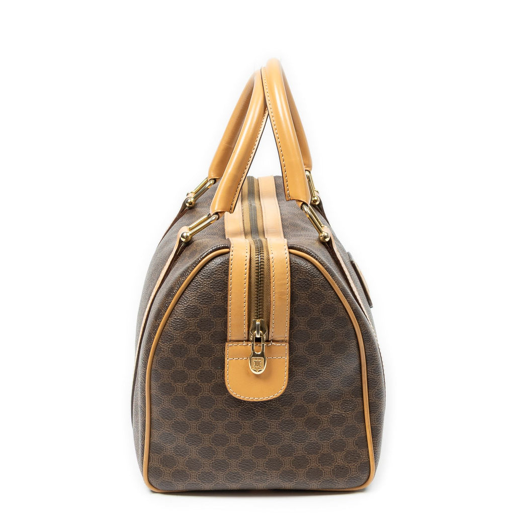 Celine Small Boston Beige Brown Macadam Canvas Handbag — view 4
