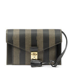 Fendi Vintage Flap Clutch Brown Black Pecan Stripe Canvas