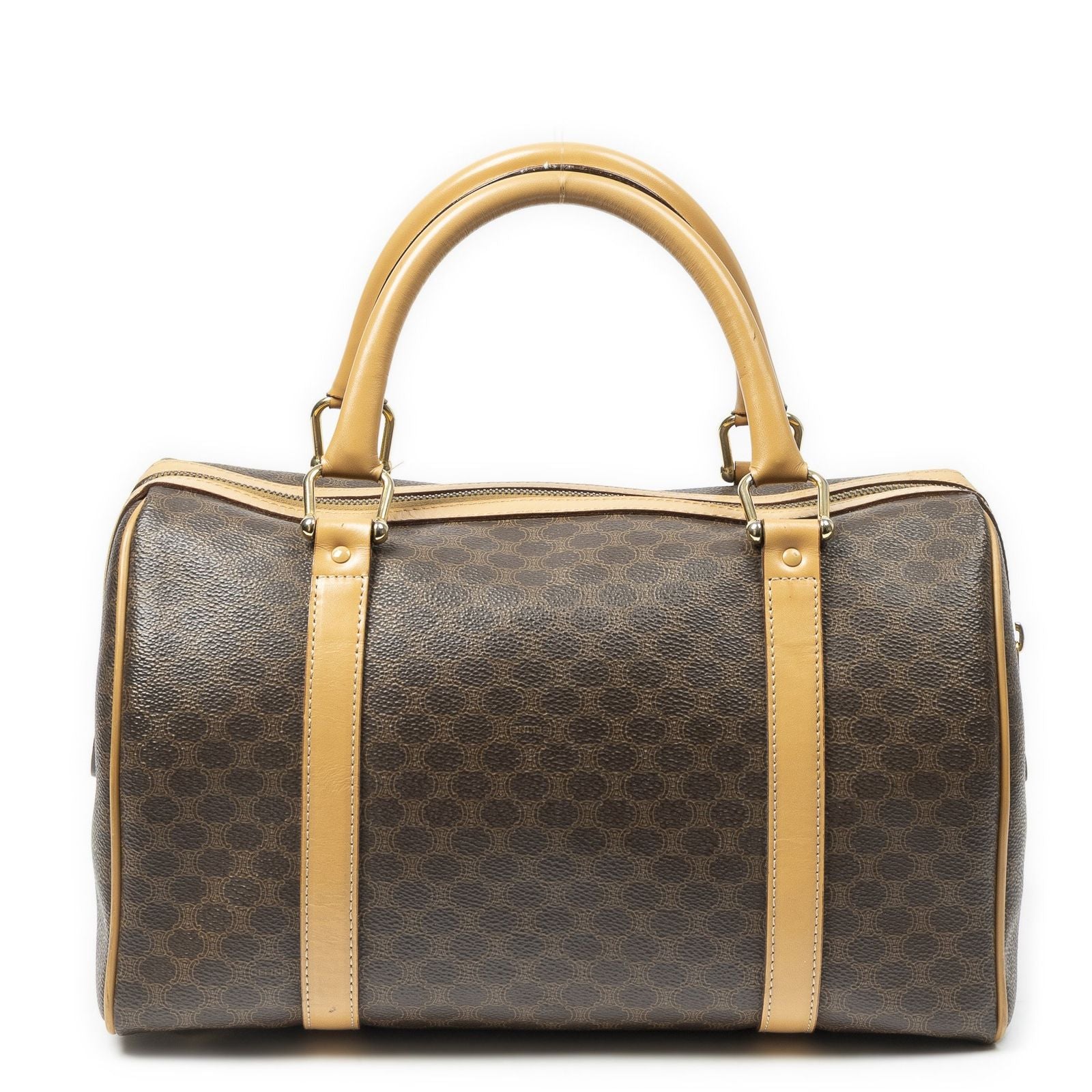 Celine Small Boston Beige Brown Macadam Canvas Handbag — view 5