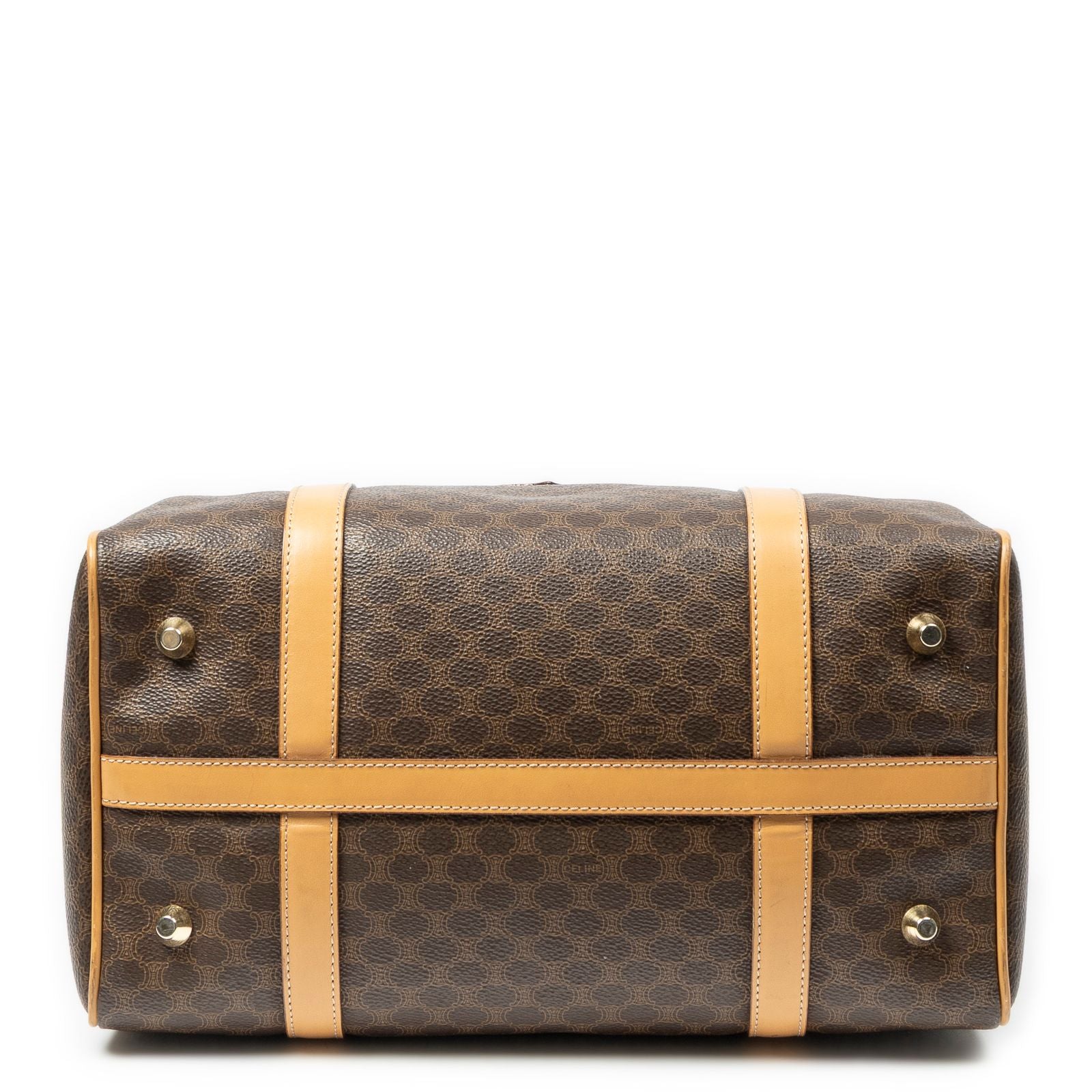 Celine Small Boston Beige Brown Macadam Canvas Handbag — view 6