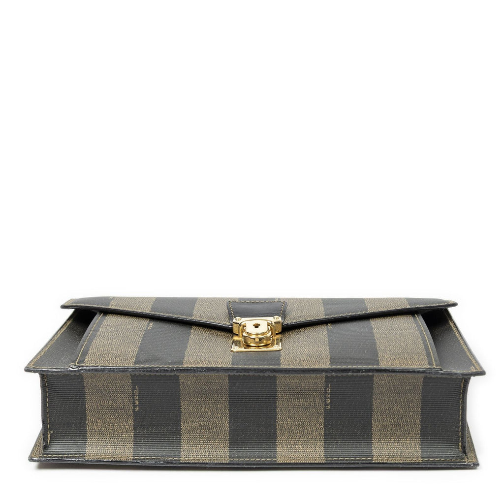 Fendi Vintage Flap Clutch Brown Black Pecan Stripe Canvas — view 6