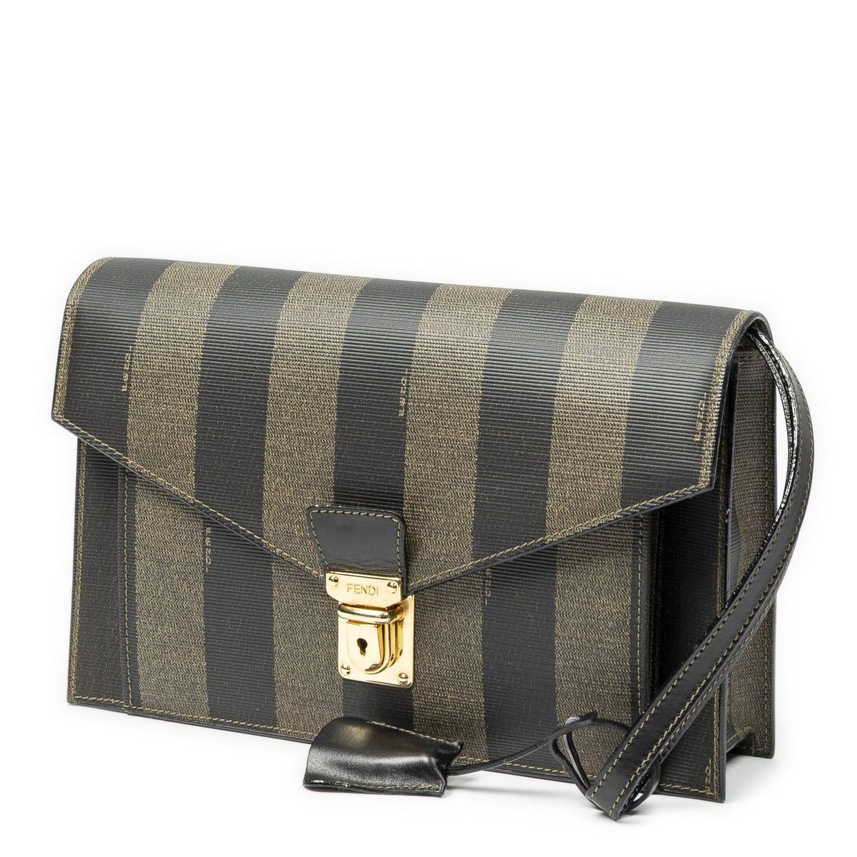 Fendi Vintage Flap Clutch Brown Black Pecan Stripe Canvas — view 2
