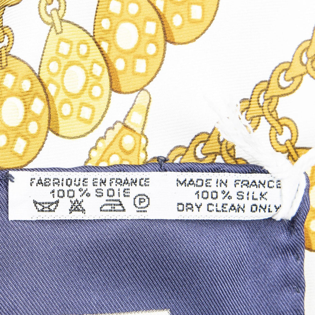 Hermes Scarf Navy Gold White Twill Silk — view 5
