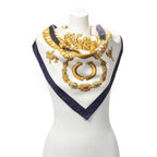 Hermes Scarf Navy Gold White Twill Silk
