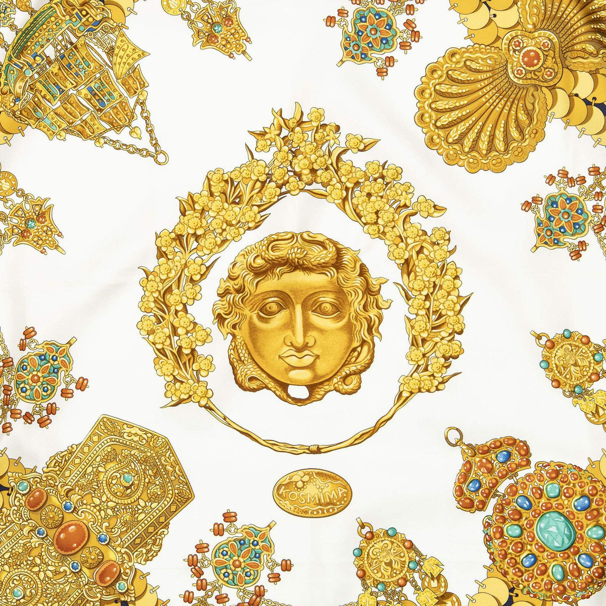 Hermes Scarf Navy Gold White Twill Silk — view 3