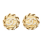 Chanel CC Rhinestone Chain Clip on Earrings Gold Plated