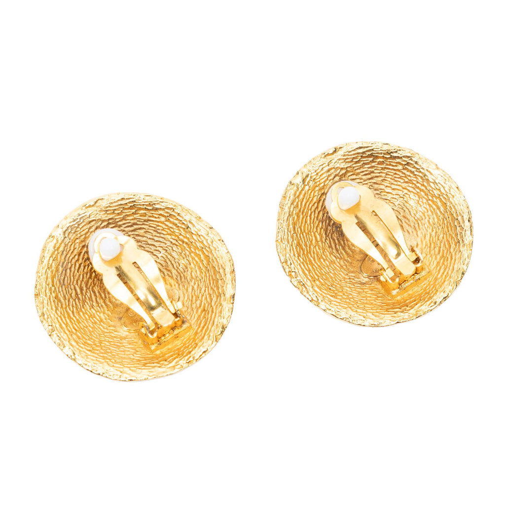 Chanel CC Logo Round Clip Type Earrings Gold Plated — view 2