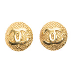 Chanel CC Logo Round Clip Type Earrings Gold Plated