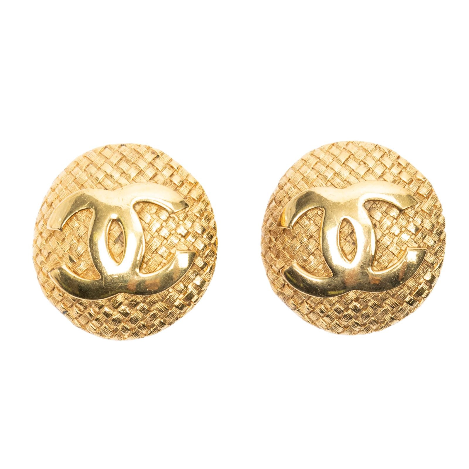 Chanel CC Logo Round Clip Type Earrings Gold Plated