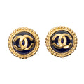 Chanel CC Logo Round Clip Type Earrings Royal Blue Gold Plated