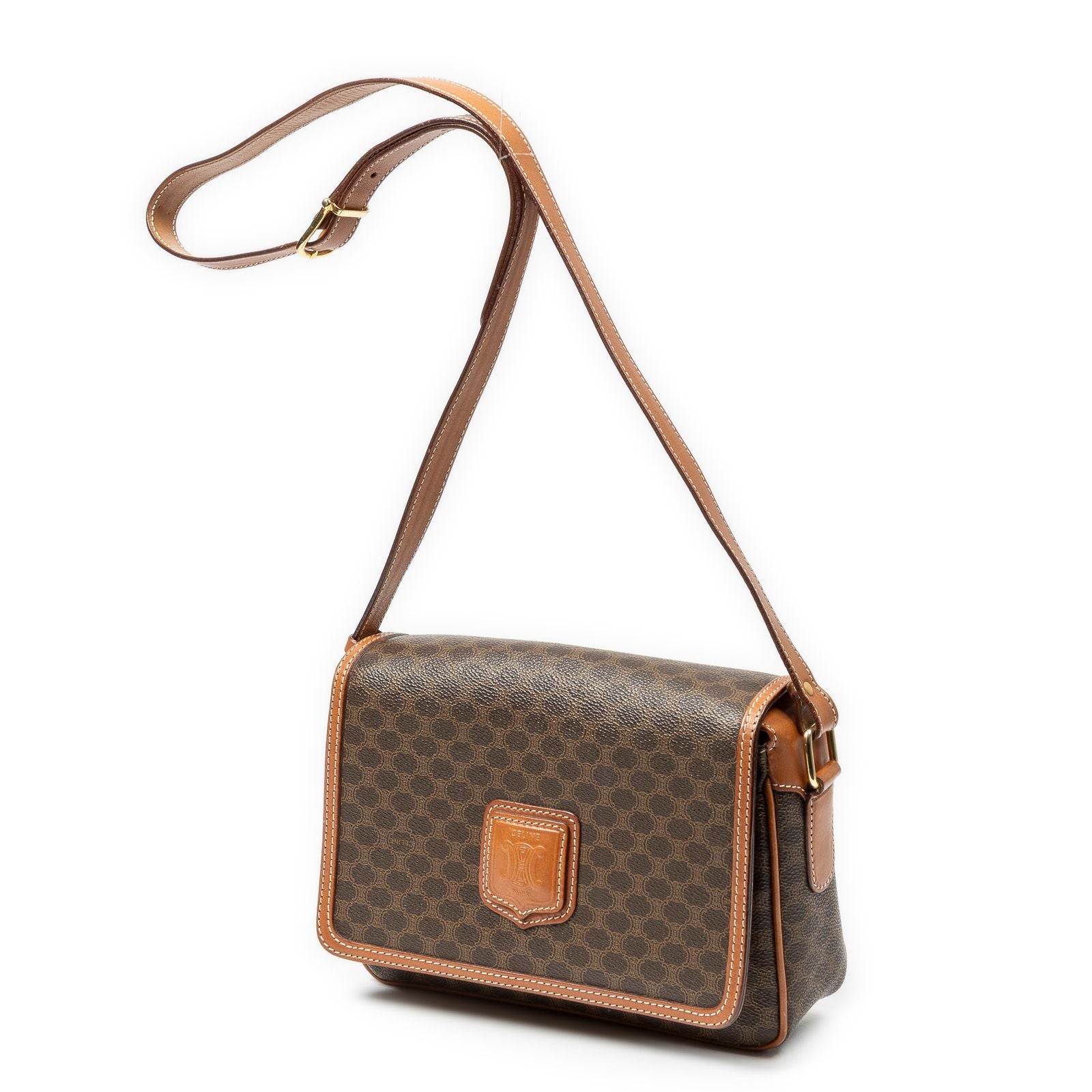Celine Flap Cross Belt Bag Brown Macadam Canvas — view 2