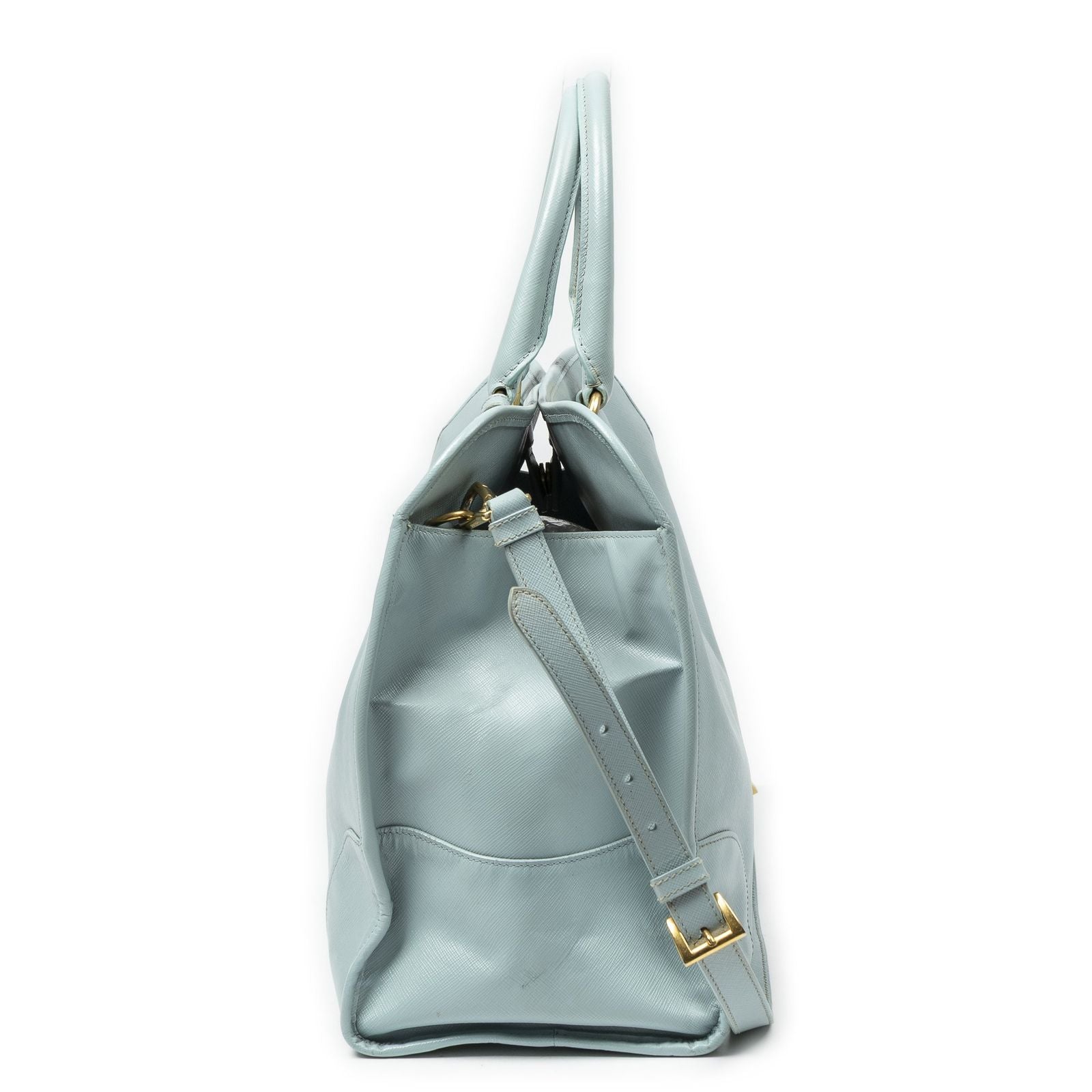 Prada Convertible Open Tote Light Blue Saffiano Leather — view 3