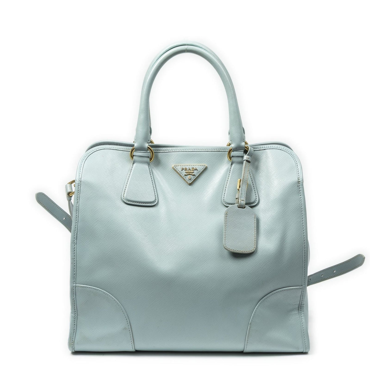Prada Convertible Open Tote Light Blue Saffiano Leather