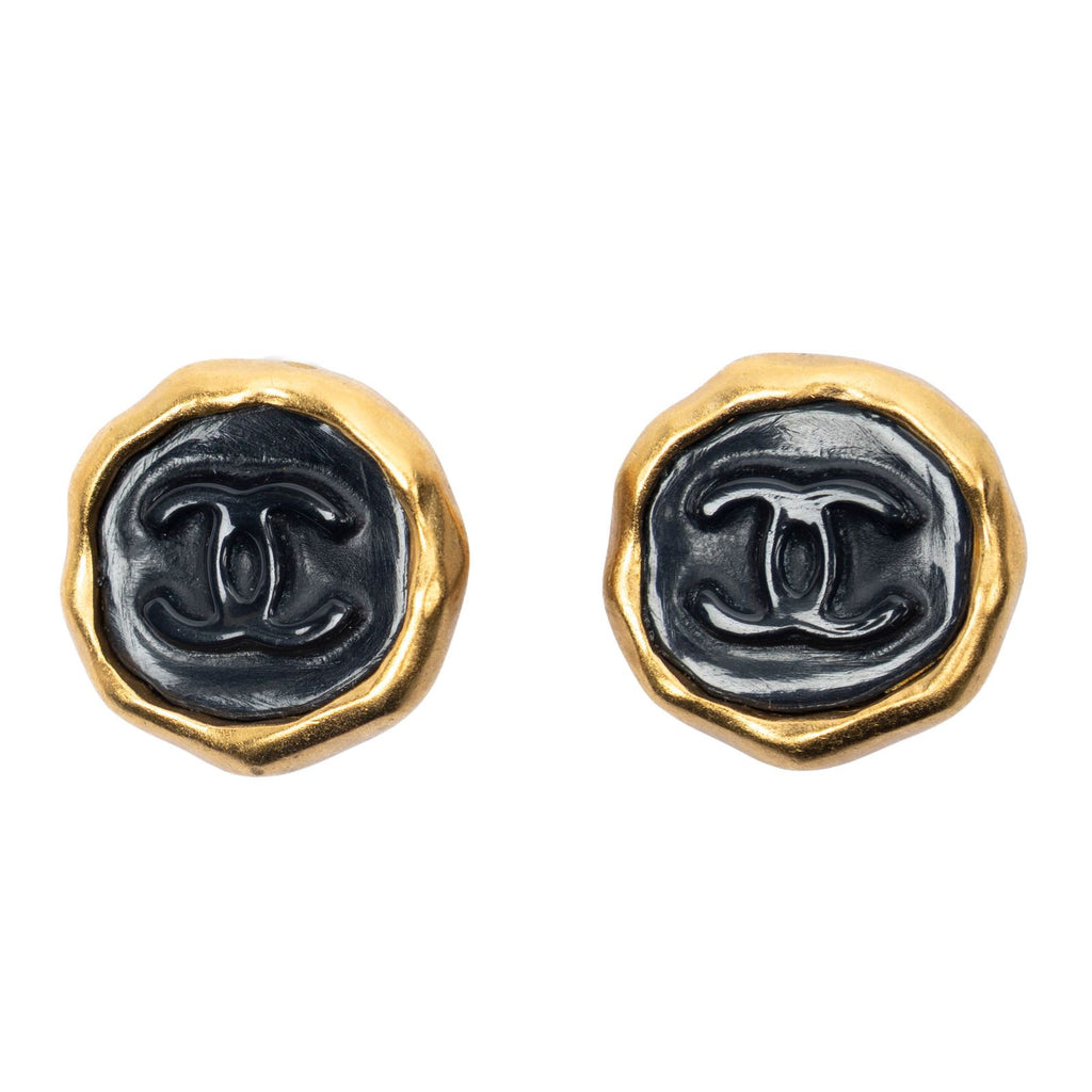 Chanel CC Logo Heart Clip Type Necklace Black Gold Plated