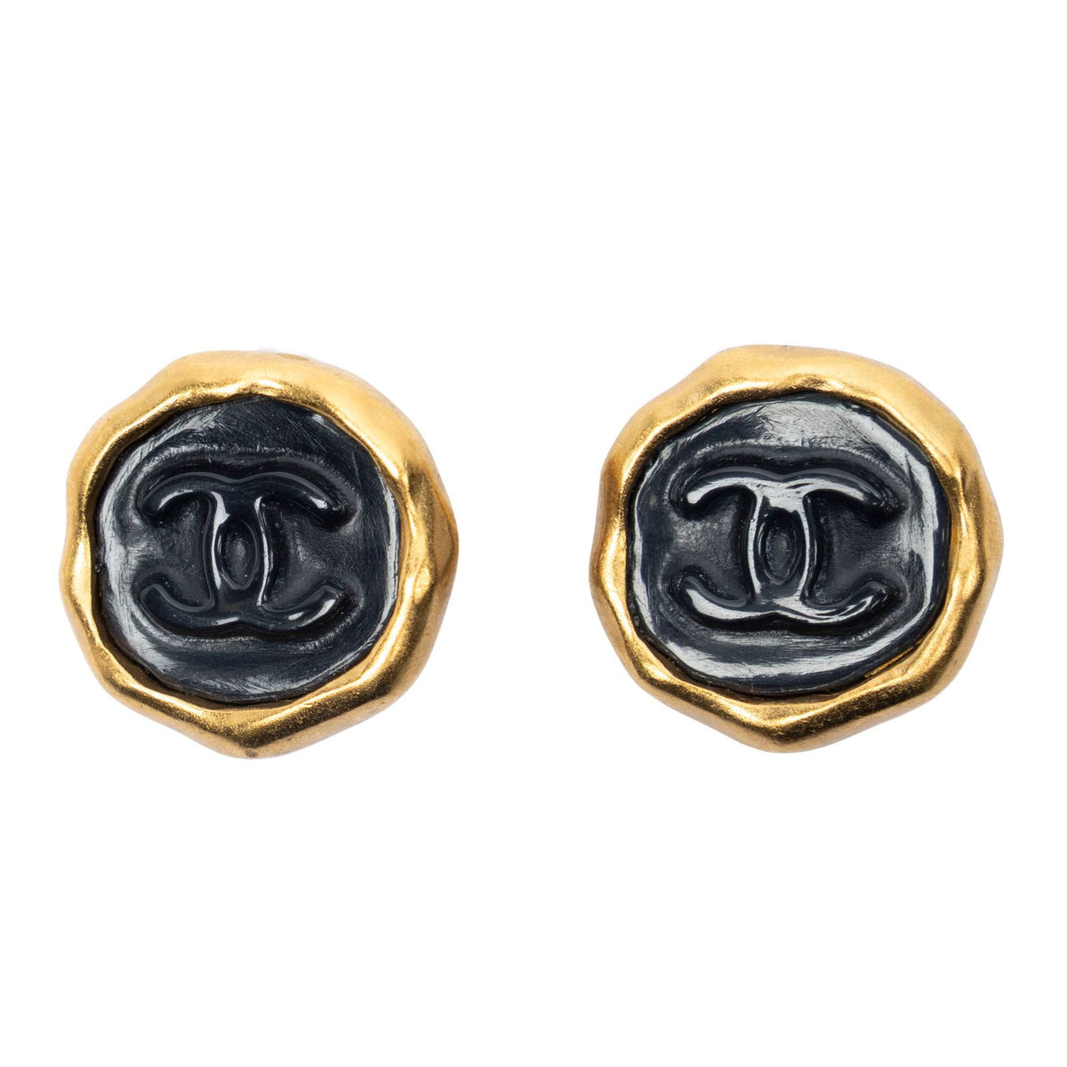 Chanel CC Logo Heart Clip Type Necklace Black Gold Plated