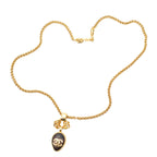 Chanel CC Oval Stone Pendant Brown Gold Plated Necklace