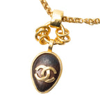 Chanel CC Oval Stone Pendant Brown Gold Plated Necklace — view 2