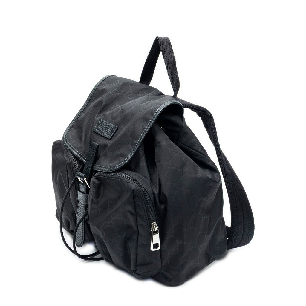 Gucci Drawstring Flap Backpack Black Guccissima Nylon — view 2