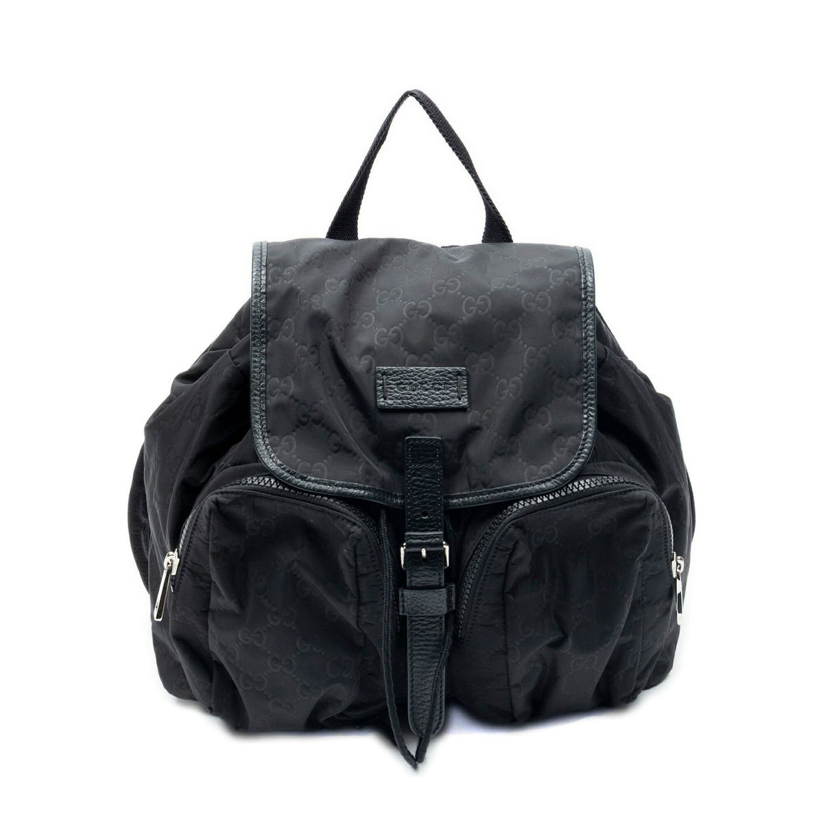 Gucci Drawstring Flap Backpack Black Guccissima Nylon