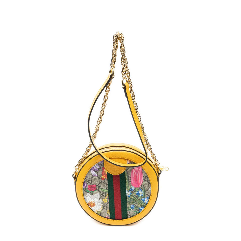 Gucci Mini Web Ophidia Crossbody Yellow Beige Floral Print Supreme Canvas — view 5