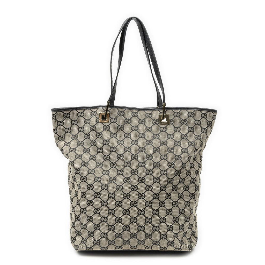Gucci Vertical Tote Black Beige GG Canvas