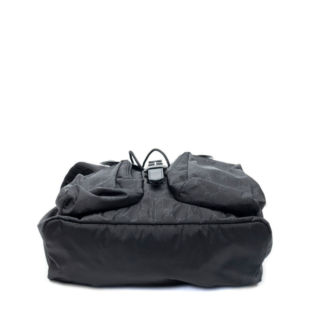 Gucci Drawstring Flap Backpack Black Guccissima Nylon — view 6
