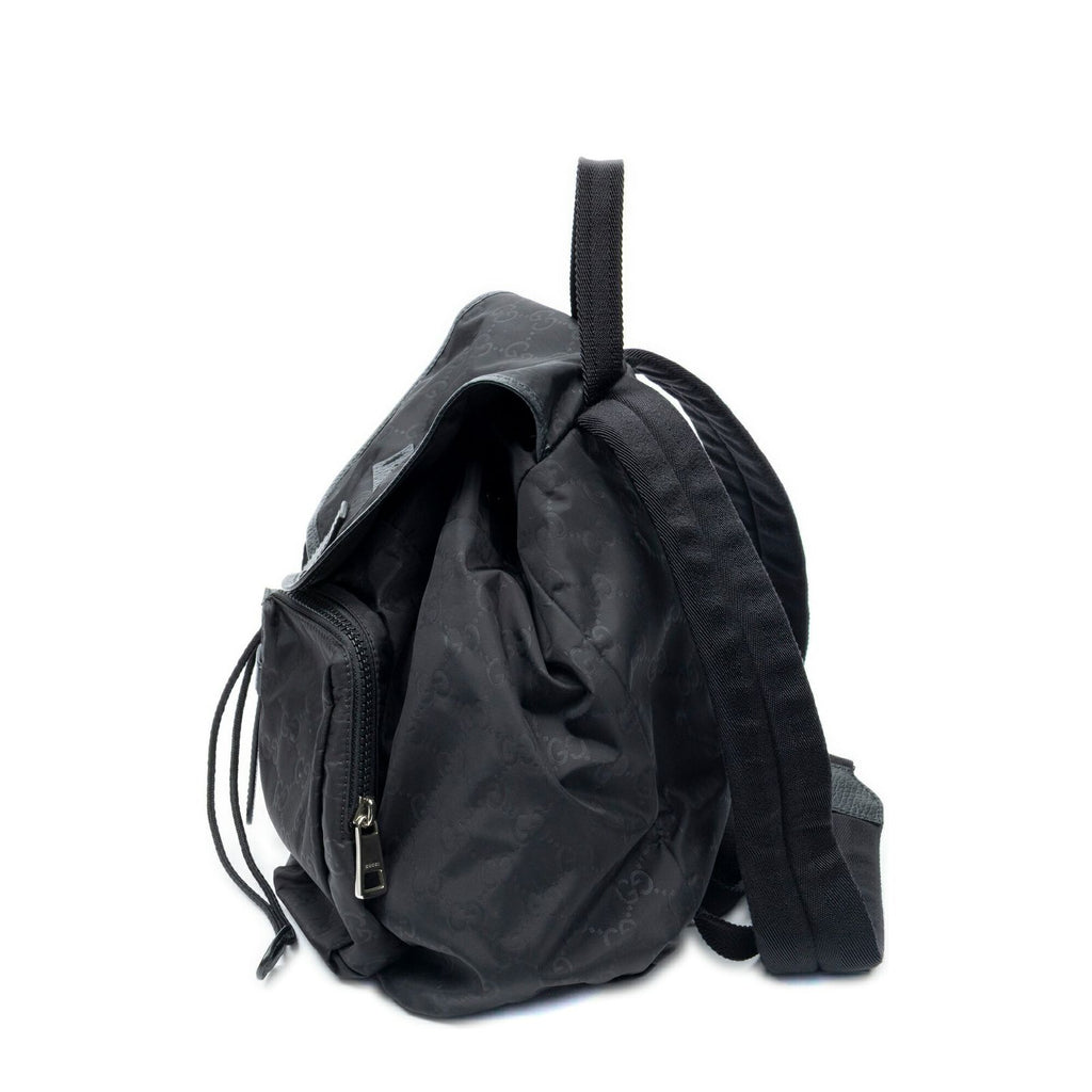 Gucci Drawstring Flap Backpack Black Guccissima Nylon — view 3