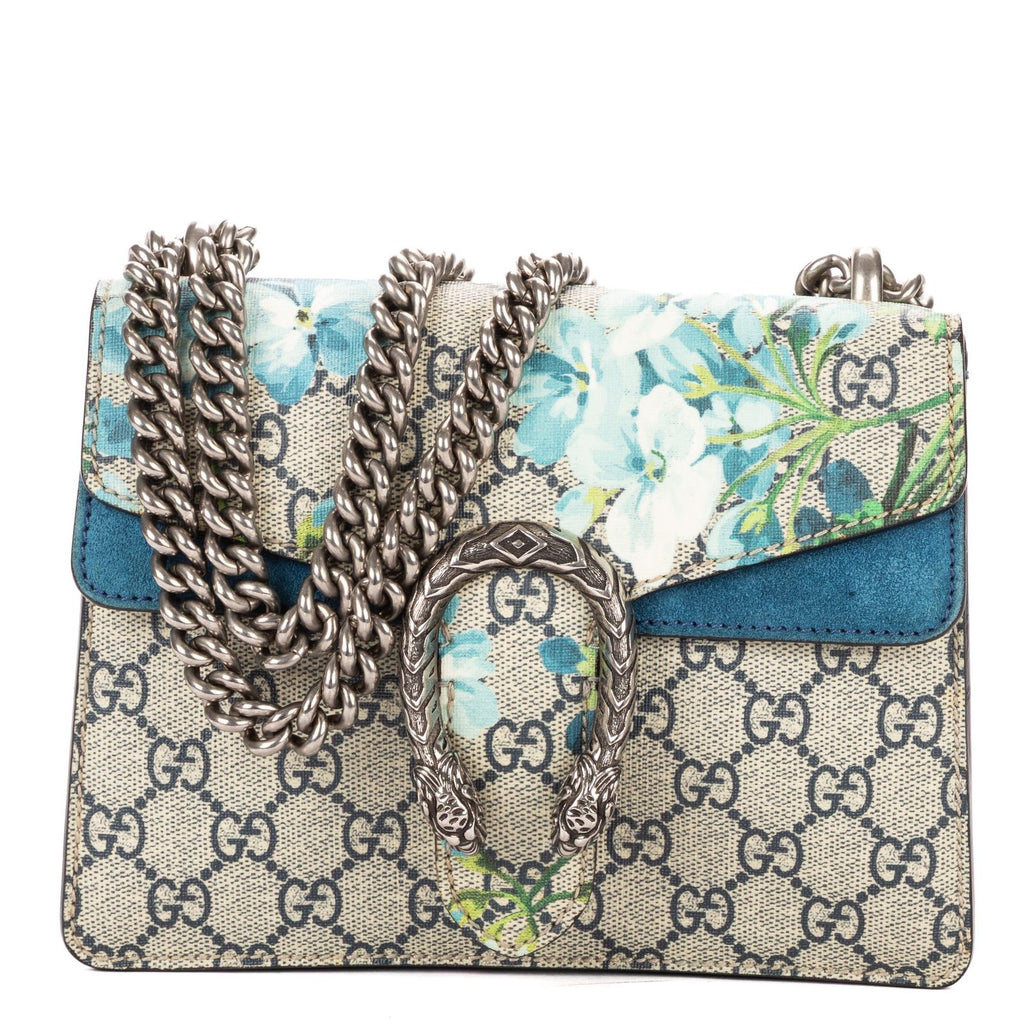 Gucci Medium Floral Dionysus Chain Crossbody Beige Blue Print Supreme Canvas