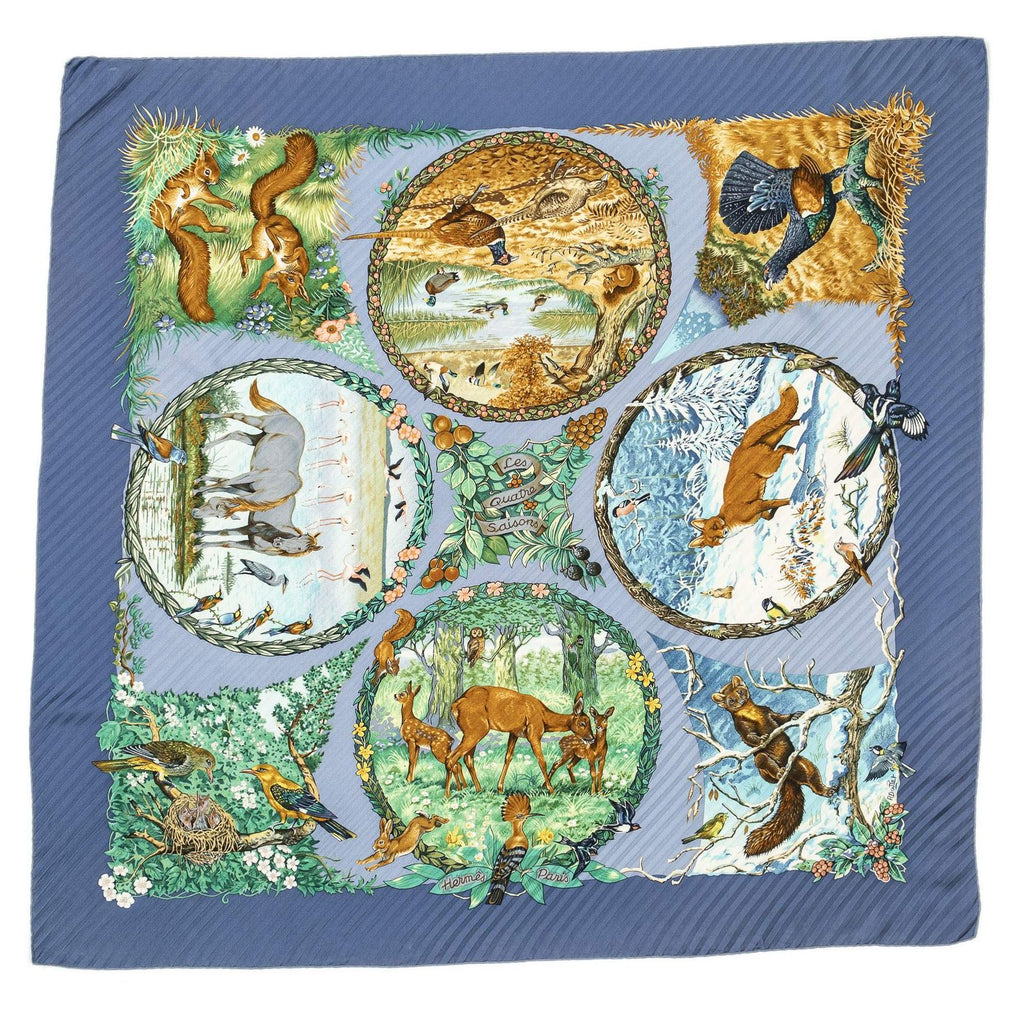 Hermes Pleated Scarf Blue Green Brown Twill Silk — view 2