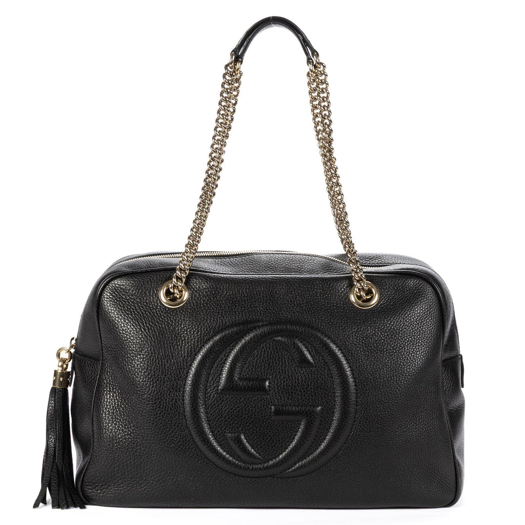 Gucci Soft Shopping Tote Black Grain Calfskin Leather