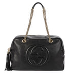 Gucci Soft Shopping Tote Black Grain Calfskin Leather