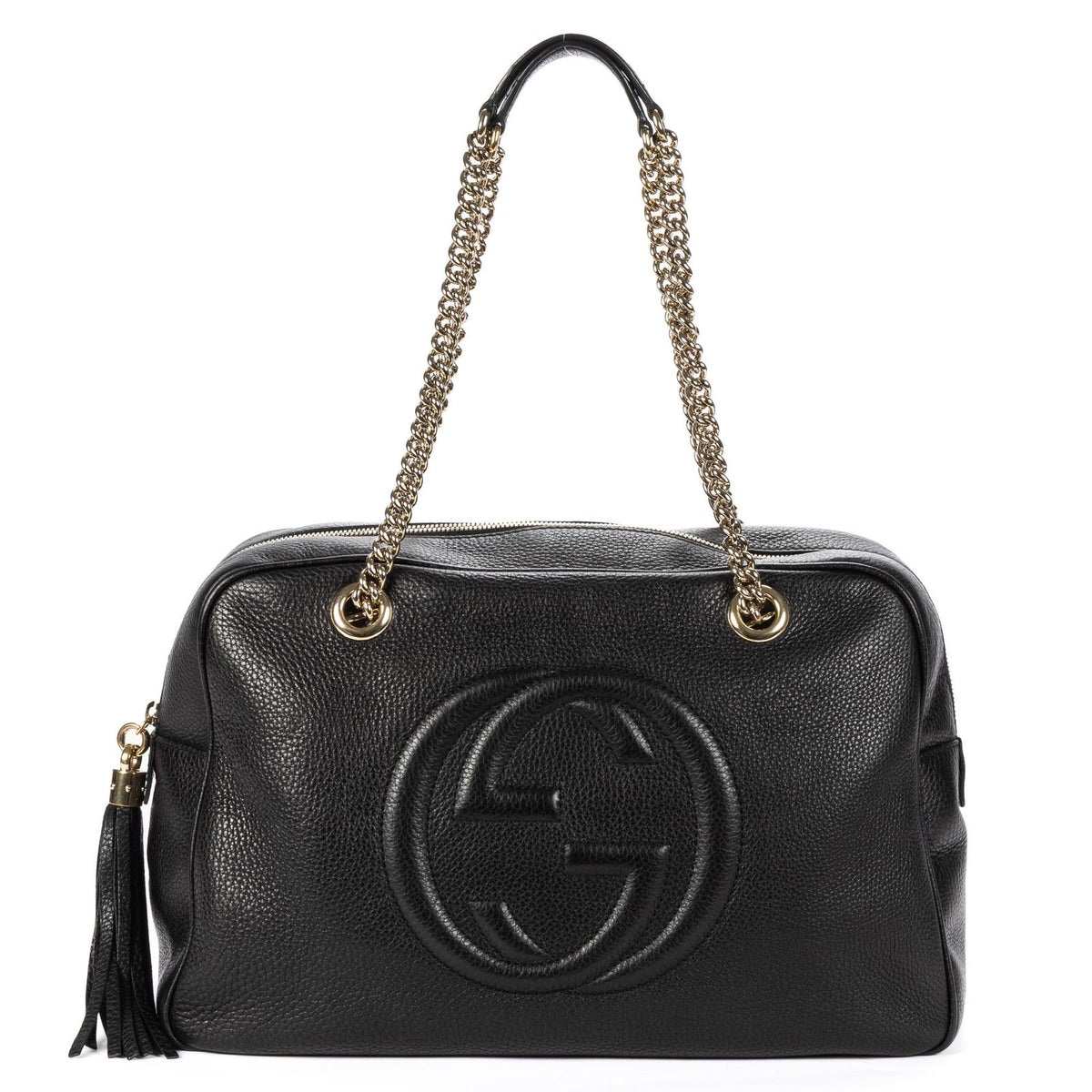 Gucci Soft Shopping Tote Black Grain Calfskin Leather
