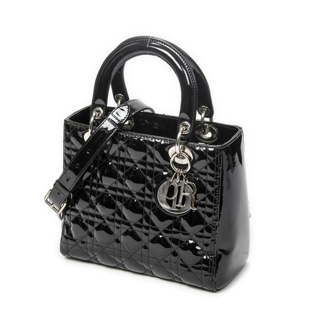 Dior Medium Lady Dior Zip Black Cannage Patent Leather Handbag — view 2