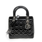 Dior Medium Lady Dior Zip Black Cannage Patent Leather Handbag