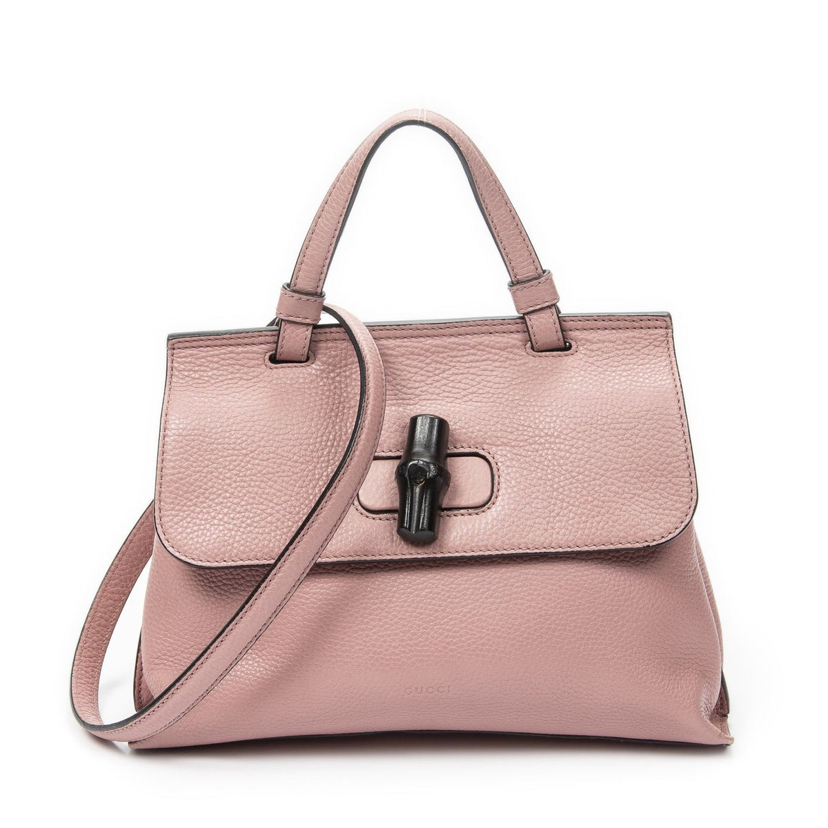 Gucci Small Bamboo Top Handle Flap Bag Pink Grain Calfskin Leather