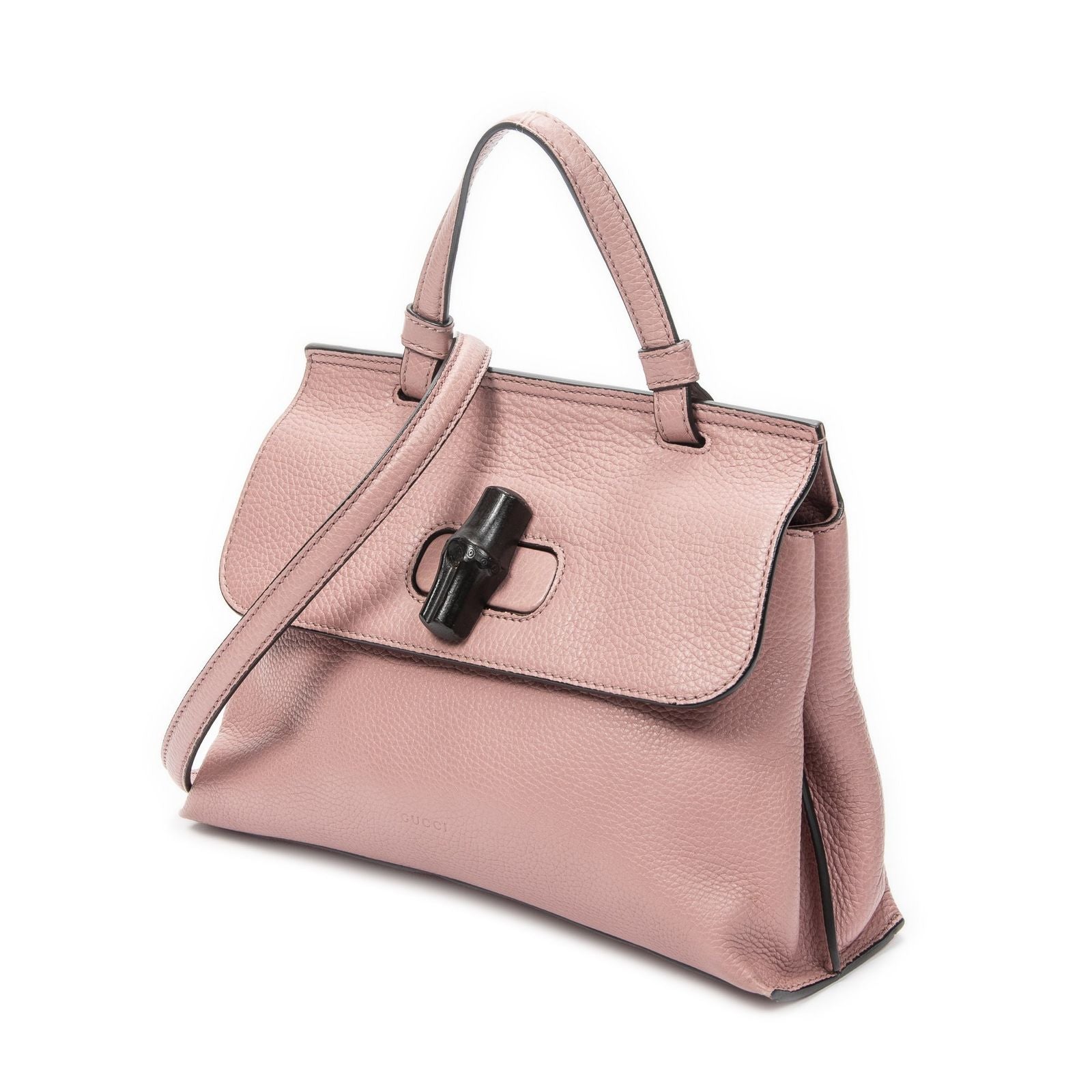 Gucci Small Bamboo Top Handle Flap Bag Pink Grain Calfskin Leather — view 2