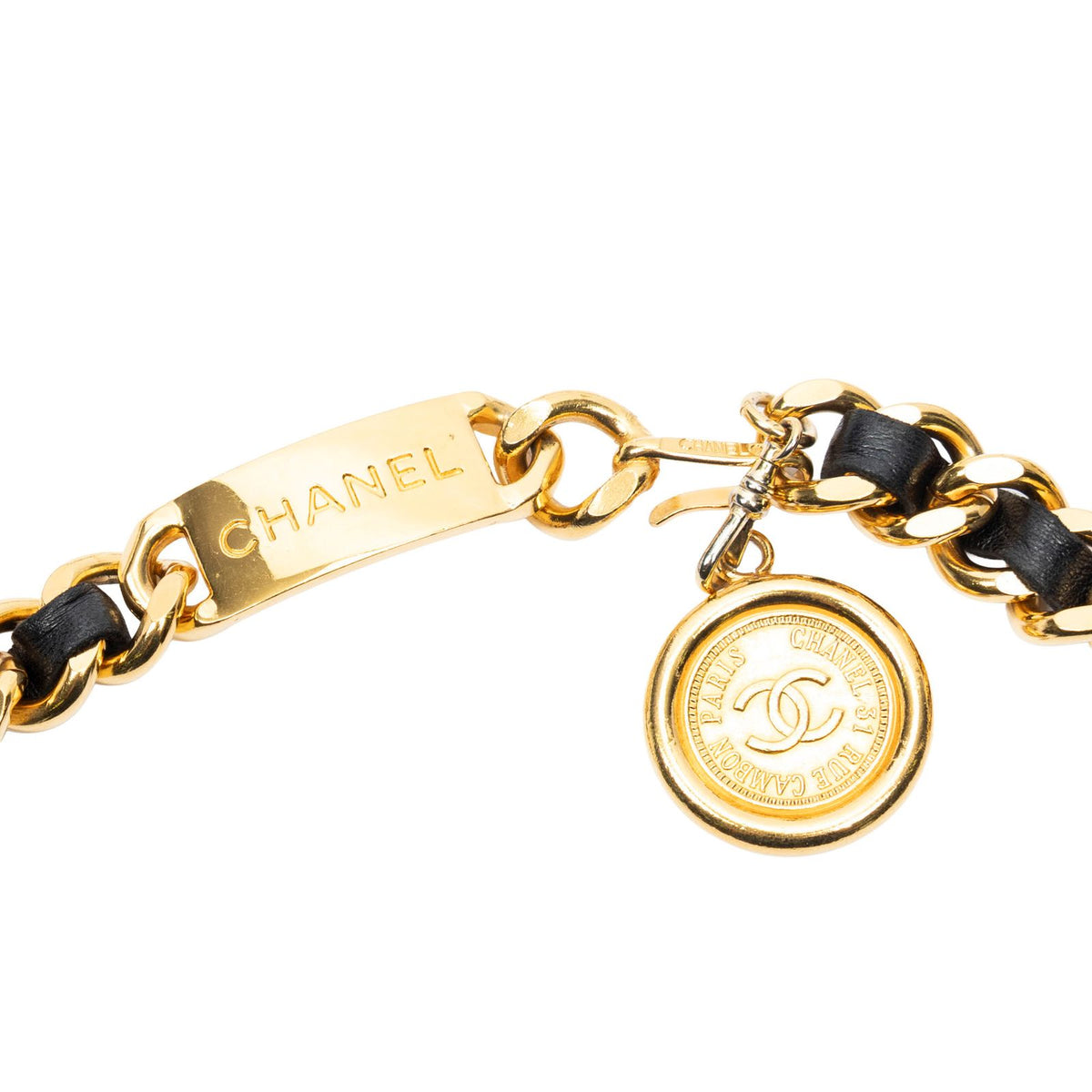 Chanel CC Logo Medallion Chain Belt Black Gold Plated — view 2