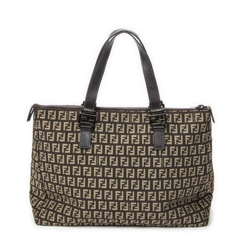 Fendi Square Zip Tote Dark Brown Zucchino Canvas — view 5