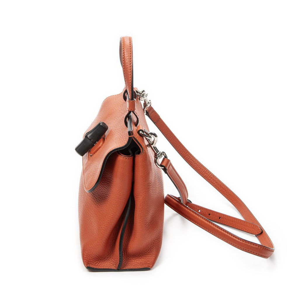 Gucci Small Bamboo Top Handle Flap Bag Orange Grain Calfskin Leather — view 3