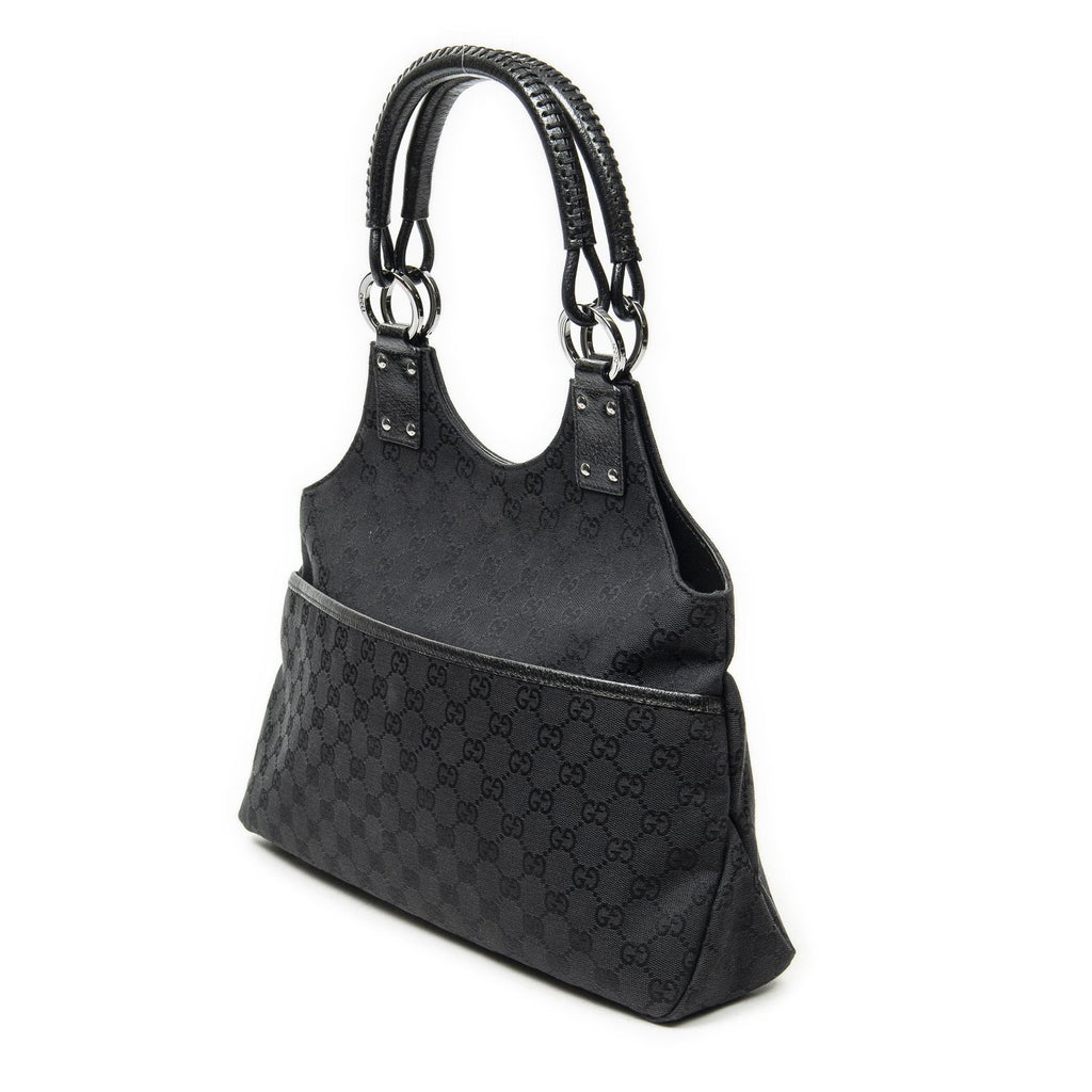 Gucci Medium Boy Black GG Canvas Shoulder Bag — view 2
