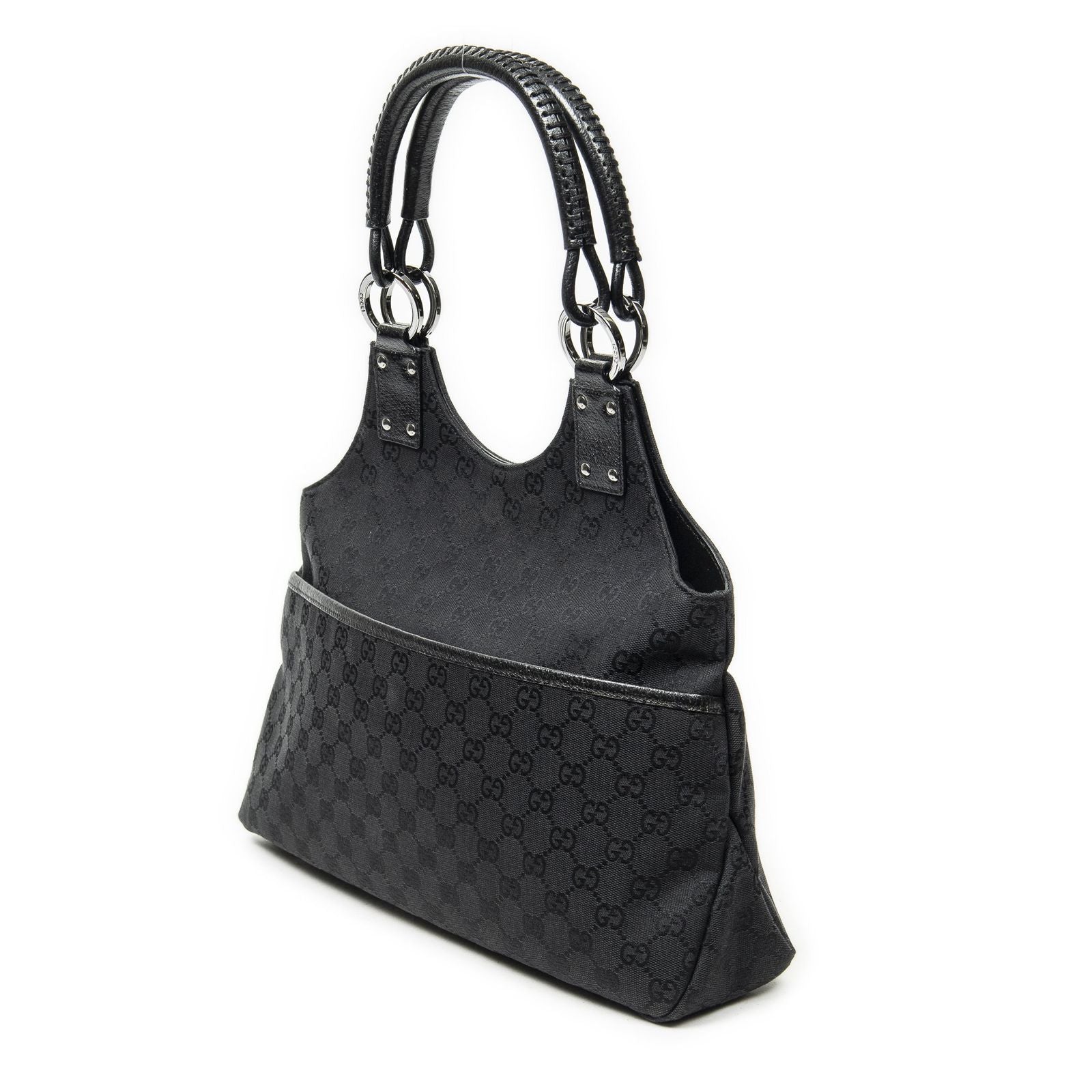 Gucci Medium Boy Black GG Canvas Shoulder Bag — view 2