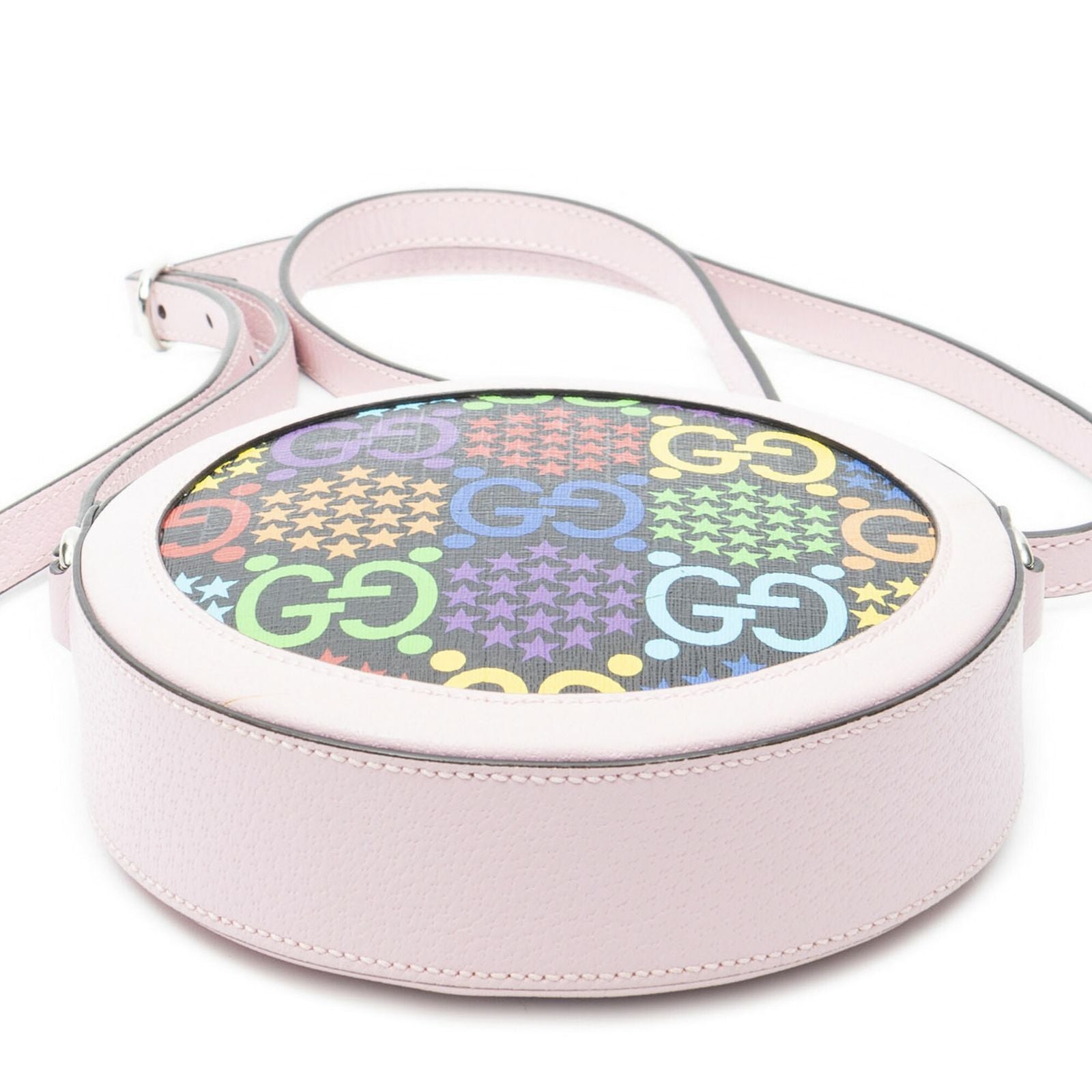 Gucci Mini GG Round Cross Belt Bag Pink Gray Leather — view 6