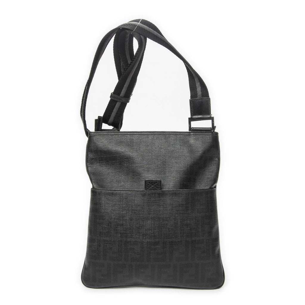 Fendi Zip Messenger Black Gray Resin Zucca Canvas