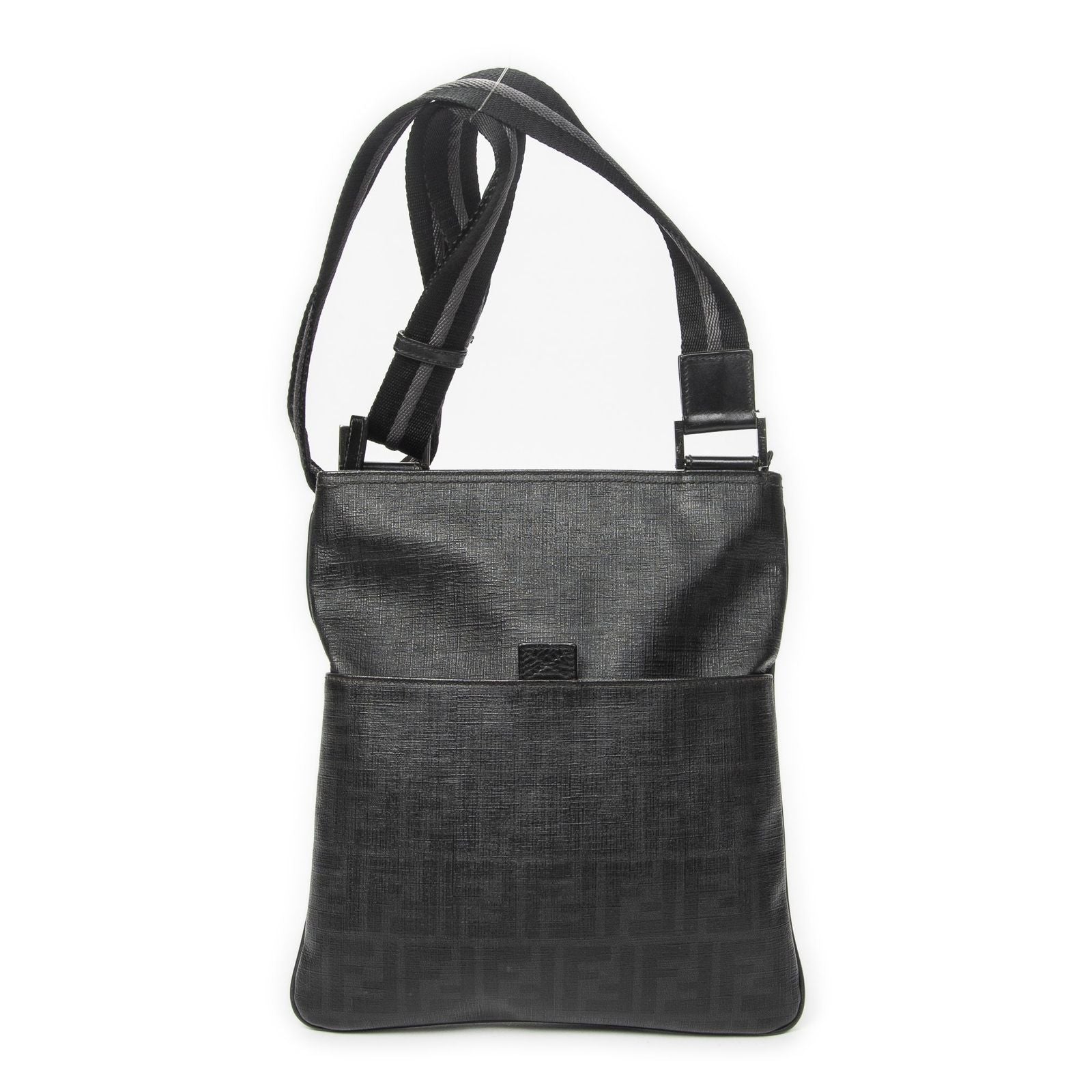 Fendi Zip Messenger Black Gray Resin Zucca Canvas