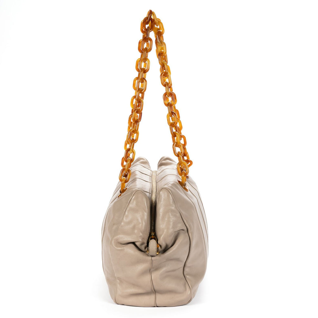 Prada Pomiche Chain Handle Hobo Gray Calfskin Leather — view 4