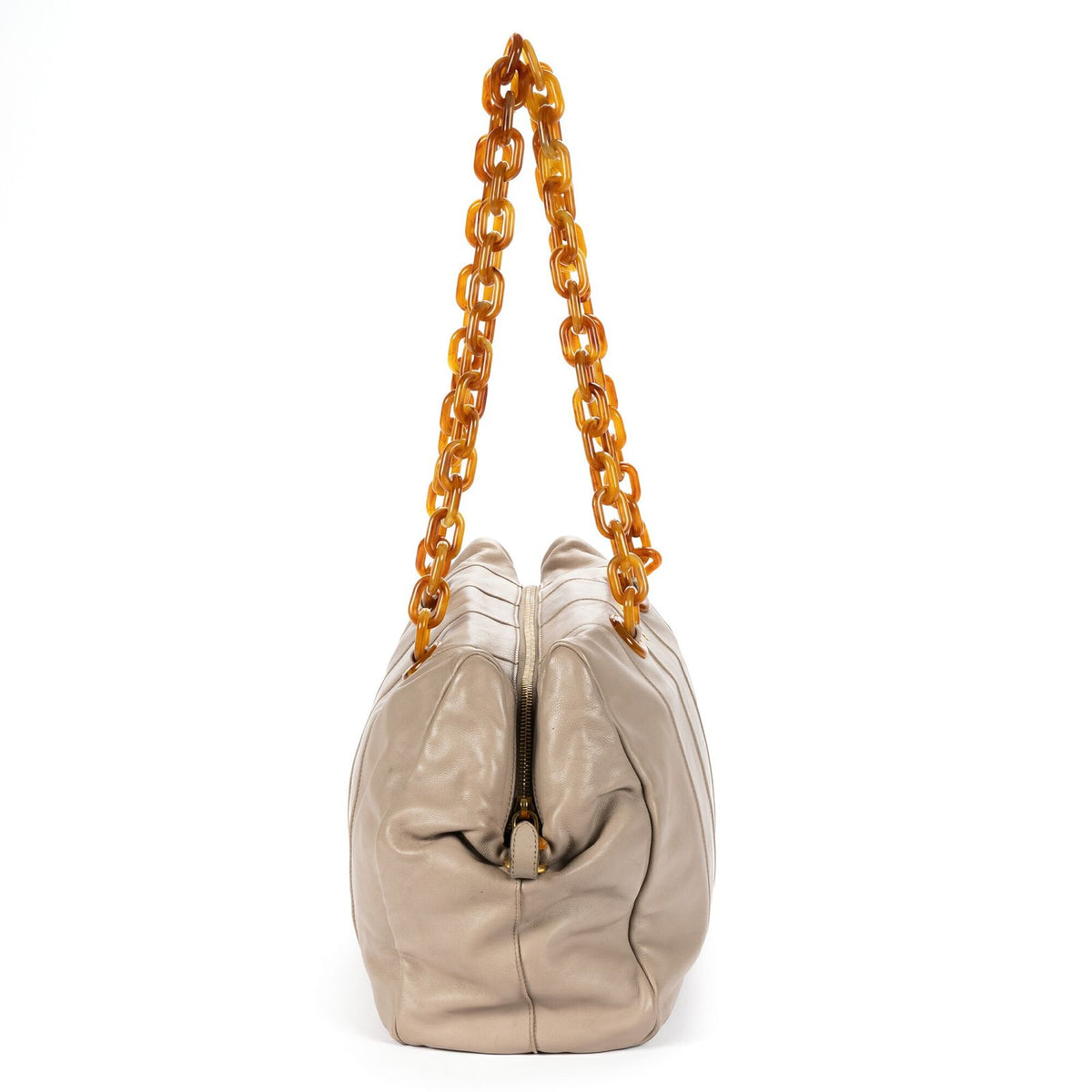 Prada Pomiche Chain Handle Hobo Gray Calfskin Leather — view 4