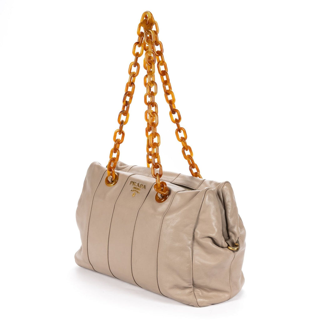 Prada Pomiche Chain Handle Hobo Gray Calfskin Leather — view 2