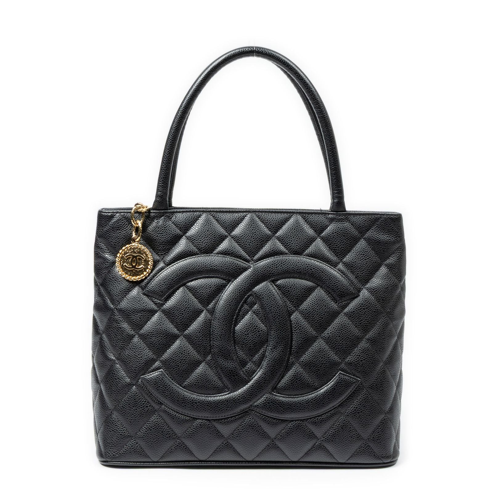 Chanel Timeless Medallion Tote Black Quilted Caviar Leather